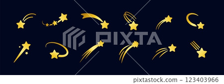 Collection of elegant golden shooting stars and comets in various positions and poses Collection of elegant golden shooting stars and comets in various positions and poses 123403966