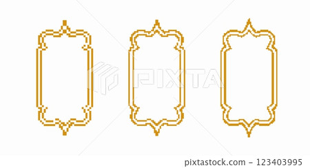 Three ornate golden frames featuring intricate patterns and elegant pixel art design elements 123403995