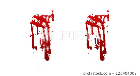 Red paint drips in twin patterns creating a simple and vivid abstract design 123404002