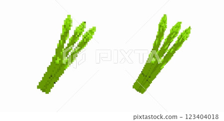 Pixelated asparagus stalks side by side with bright green color and minimalistic design Pixelated asparagus stalks side by side with bright green color and minimalistic design 123404018