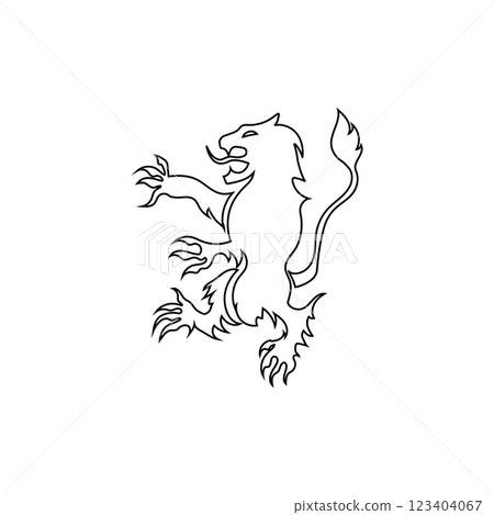 Black heraldic lion icon for royal and medieval themes. Black heraldic lion icon for royal and medieval themes. 123404067
