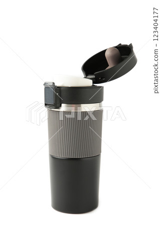 Black thermo mug isolated on white background 123404177