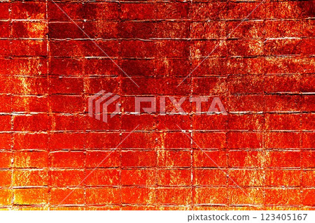 Red white wall background. The texture of the old brick wall is horizontal 123405167
