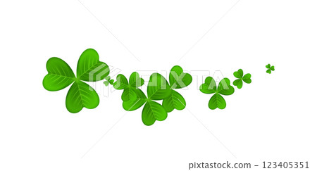 Realistic shamrock wreath element. Round clover frame. Green leaves Realistic shamrock wreath element. Round clover frame. Green leaves 123405351