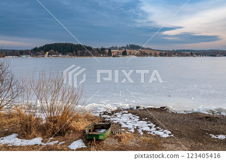 Winter mood on the frozen Lipno Dam. Czech Republic Winter mood on the frozen Lipno Dam. Czech Republic 123405416
