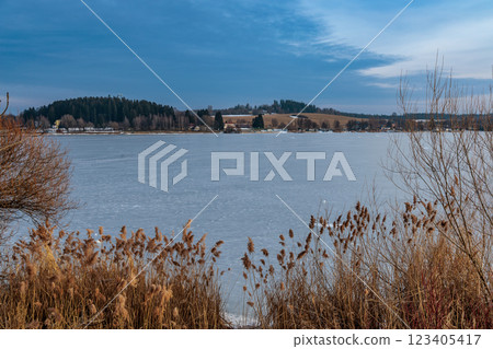 Winter mood on the frozen Lipno Dam. Czech Republic Winter mood on the frozen Lipno Dam. Czech Republic 123405417