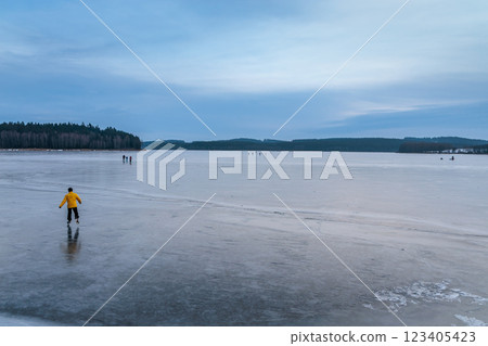 Winter mood on the frozen Lipno Dam. Czech Republic Winter mood on the frozen Lipno Dam. Czech Republic 123405423