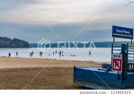 Winter mood on the frozen Lipno Dam. Czech Republic Winter mood on the frozen Lipno Dam. Czech Republic 123405425
