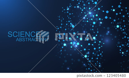 Modern abstract molecules structure for science or medical background. DNA helix or atom visualization. Molecular wave flow abstract background. Vector illustration Modern abstract molecules structure for science or medical background. DNA helix or atom visualization. Molecular wave flow abstract background. Vector illustration 123405480