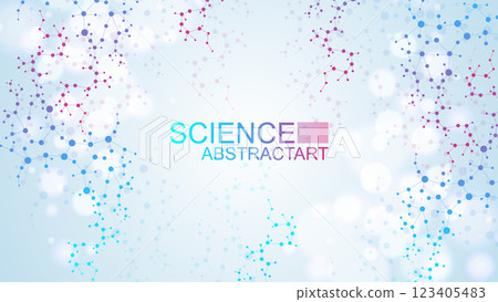 Modern abstract molecules structure for science or medical background. DNA helix or atom visualization. Molecular wave flow abstract background. Vector illustration 123405483