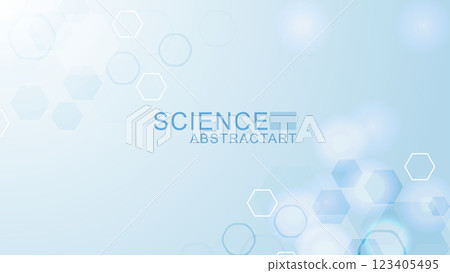 Modern science background with lines, dots and hexagons. Wave flow abstract background. Molecular structure for medical, technology, chemistry, science. Vector illustration 123405495