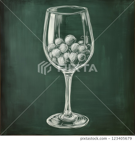 High glass, drawing of white chalk on green blackboard. 123405679