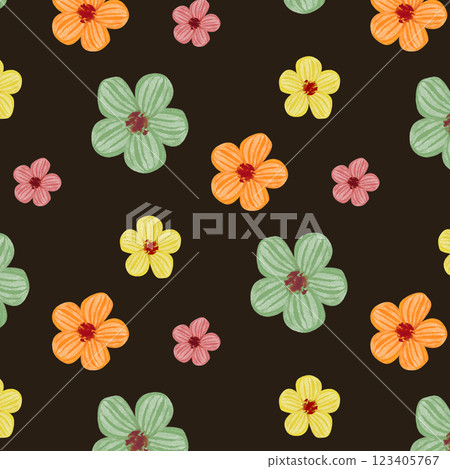 Vintage Rounded Flowers Seamless Pattern  123405767