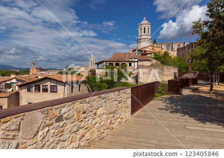 Girona Cathedral and City View from Medieval Walls, Girona, Spain 123405846