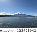 Winter lake and snow-capped Mt. Fuji 123405942