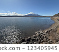 Mt. Fuji and the lake in winter 123405945