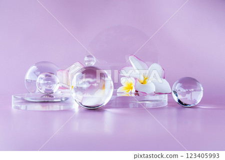 Pastel background enhances the beauty of crystal spheres and delicate flowers. Pastel background enhances the beauty of crystal spheres and delicate flowers. 123405993