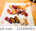 Delicious assortment of nigiri sushi 123406061