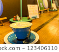 Coffee and table in a retro coffee shop 123406110