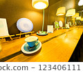 Coffee and table in a retro coffee shop 123406111