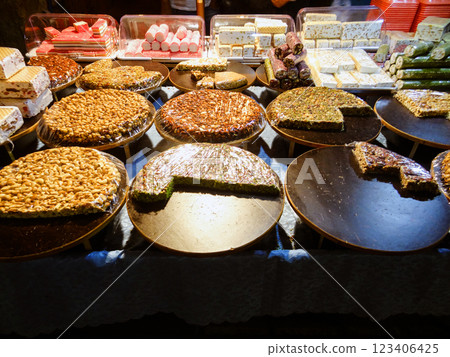 Oriental sweets at the market. Middle Eastern bazaar. Oriental sweets at the market. Middle Eastern bazaar. 123406425