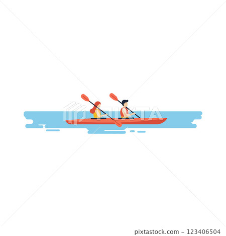 Two people kayaking on water in flat vector illustration 123406504