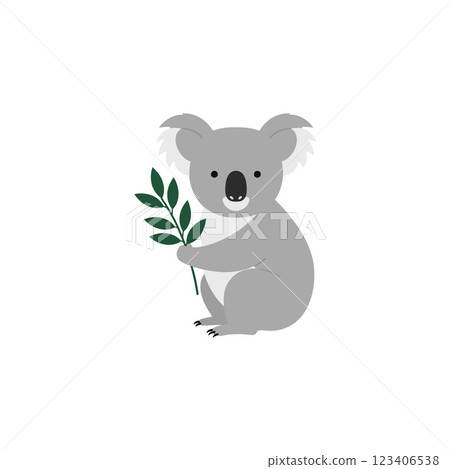 Cute koala holding a green leaf in flat vector art 123406538