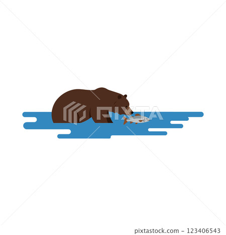 Bear catching fish in water, flat design vector art Bear catching fish in water, flat design vector art 123406543