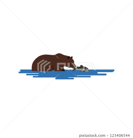 Bear catching fish in clear water flat vector art Bear catching fish in clear water flat vector art 123406544