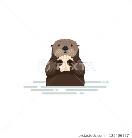 Cute otter holding shell in water flat vector illustration Cute otter holding shell in water flat vector illustration 123406557