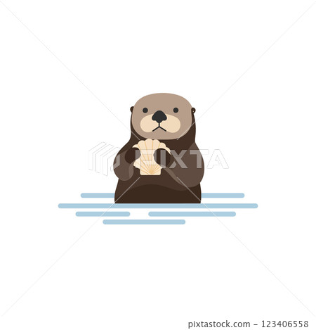 Cute otter holding a shell in a minimal flat vector illustration Cute otter holding a shell in a minimal flat vector illustration 123406558