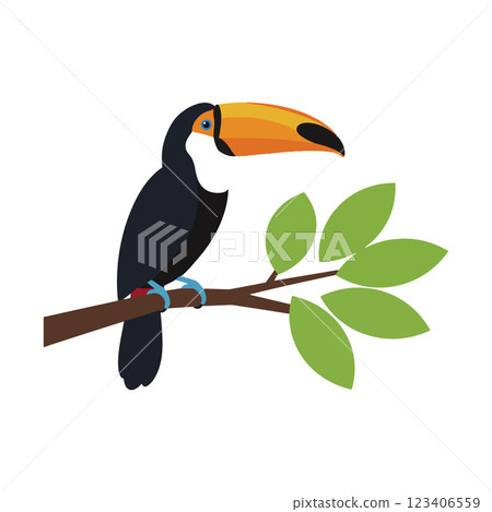 Colorful toucan perched on a branch in flat vector art 123406559