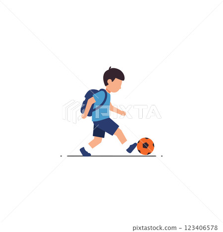 Young boy kicking a soccer ball in flat vector illustration Young boy kicking a soccer ball in flat vector illustration 123406578