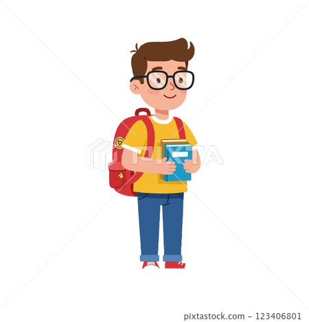 Young student holding books with backpack in flat vector art Young student holding books with backpack in flat vector art 123406801