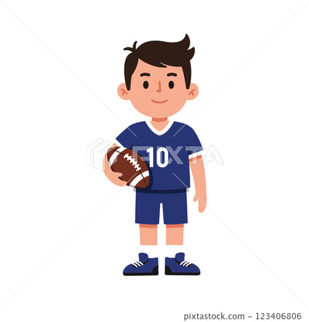 Young boy holding a football in minimal flat vector art 123406806
