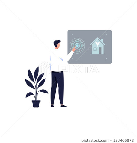 Person interacting with smart home display in flat vector art Person interacting with smart home display in flat vector art 123406878