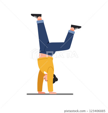 Person performing a handstand in flat vector art style Person performing a handstand in flat vector art style 123406885