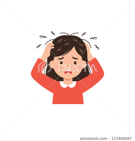 Young girl expressing stress and anxiety in flat vector art 123406897