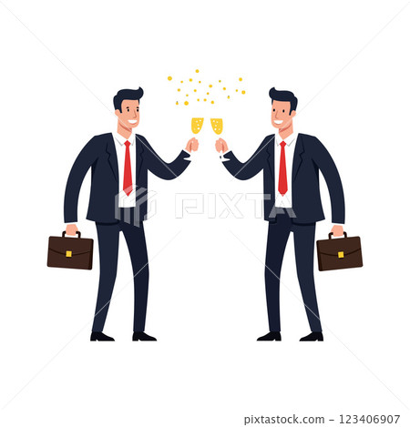 Businessmen celebrating success with glasses in flat vector art 123406907