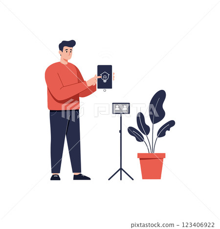 Person interacting with smartphone and plant in flat vector illustration Person interacting with smartphone and plant in flat vector illustration 123406922