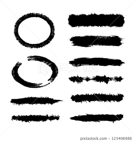 Black brush stroke designs featuring various shapes and textures in a detailed vector illustration Black brush stroke designs featuring various shapes and textures in a detailed vector illustration 123406986