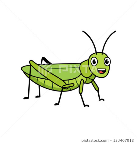 Happy green grasshopper character in a playful, minimal style vector illustration 123407018