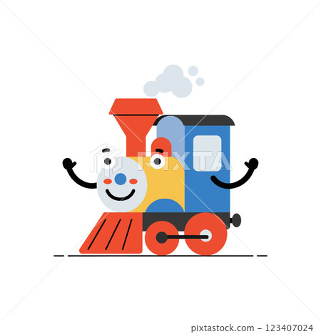 Cute cartoon train character with smiling face in flat design vector art Cute cartoon train character with smiling face in flat design vector art 123407024