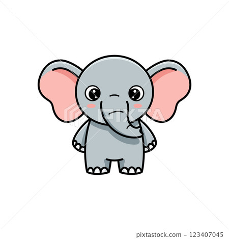 Cute grey elephant with large ears in a flat design style vector illustration 123407045