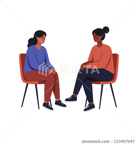 Two women sitting and talking in flat style vector illustration 123407047