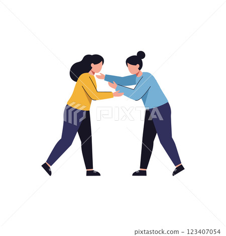 Two women engaging in a friendly interaction with flat vector illustration Two women engaging in a friendly interaction with flat vector illustration 123407054