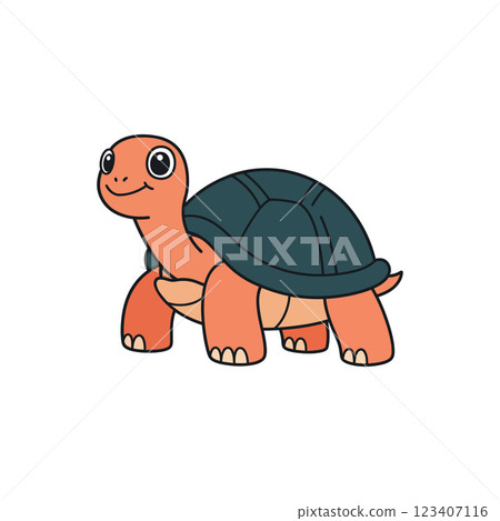 Happy cartoon turtle with a colorful shell in a playful flat vector illustration Happy cartoon turtle with a colorful shell in a playful flat vector illustration 123407116