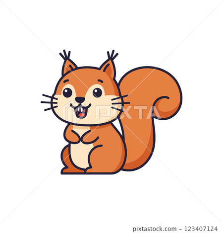 Cute cartoon squirrel character in a playful pose featuring flat design vector art 123407124