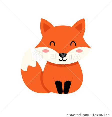 Cute orange fox character with a smiling face in flat vector art style 123407136