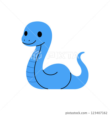 Cute blue snake with a friendly expression in minimal flat design vector illustration Cute blue snake with a friendly expression in minimal flat design vector illustration 123407162